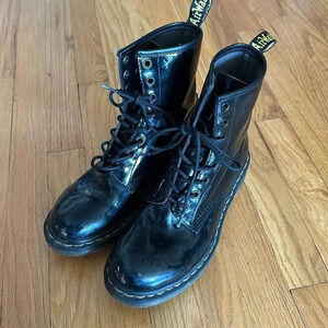 Dr Martens 10 patent leather boots 1460W wear shown, great pre owned condition